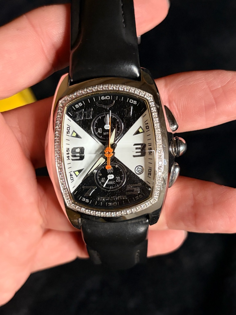 Aquaswiss Iceberg Mens Black And Silver Chronograph Watch With Diamond Bezel